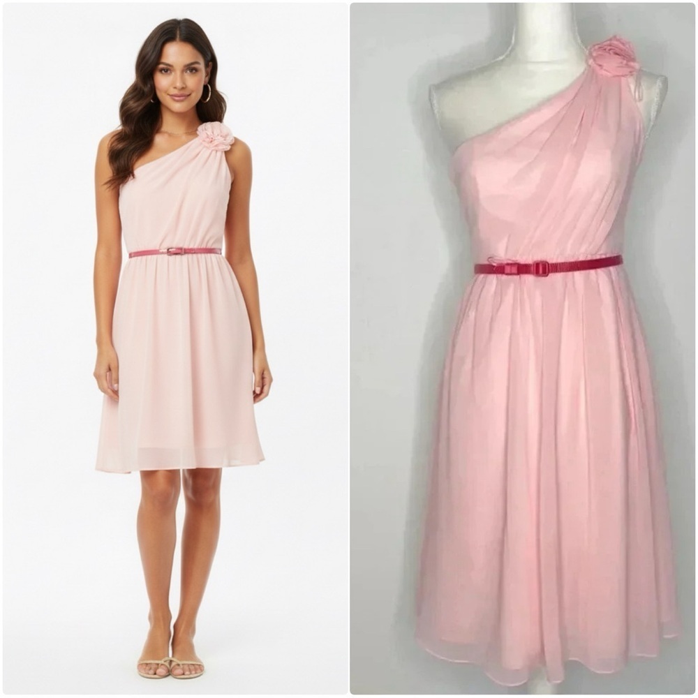 VA ET VIEN BHLDN Pink One Shoulder Belted Dress Size 4